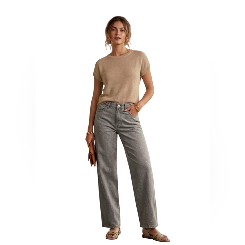 Wild Fable Grey Sparkle 90's Mid Rise Relaxed Straight Leg Jeans Size: 8
